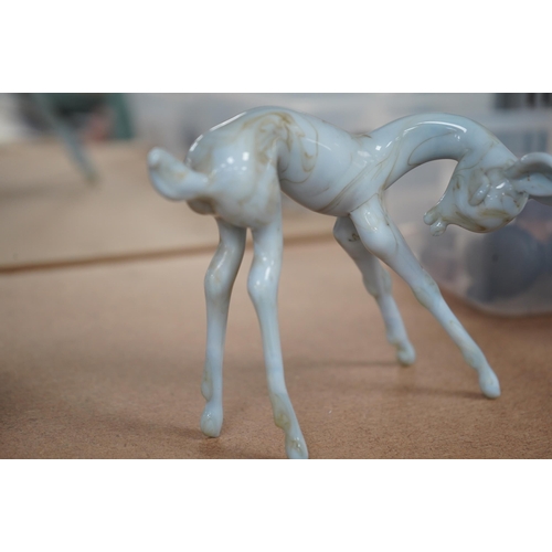 1422 - A group of collectables comprising an Istvan Komaromy blue glass foal, 11cm high, three 19th century... 