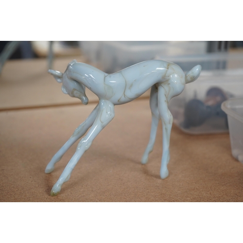 1422 - A group of collectables comprising an Istvan Komaromy blue glass foal, 11cm high, three 19th century... 