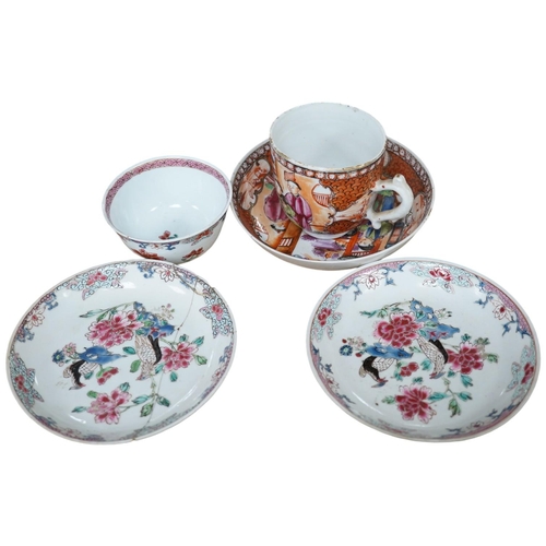 1433 - A Chinese porcelain famille rose 'double pheasant' tea bowl and saucer and a Mandarin pattern coffee... 