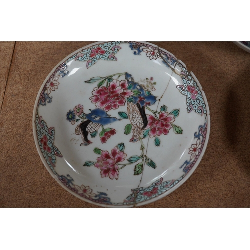 1433 - A Chinese porcelain famille rose 'double pheasant' tea bowl and saucer and a Mandarin pattern coffee... 