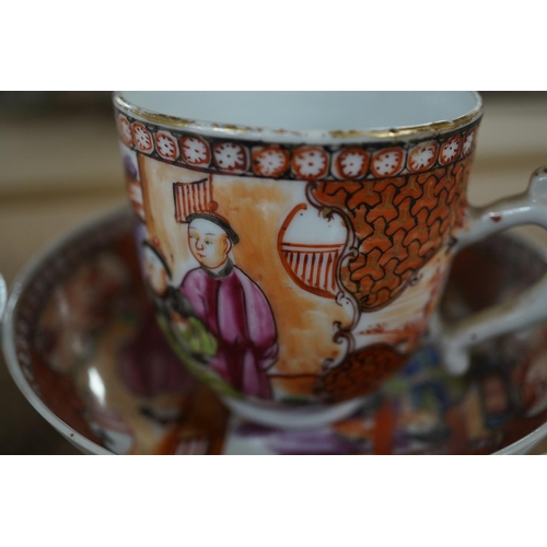 1433 - A Chinese porcelain famille rose 'double pheasant' tea bowl and saucer and a Mandarin pattern coffee... 