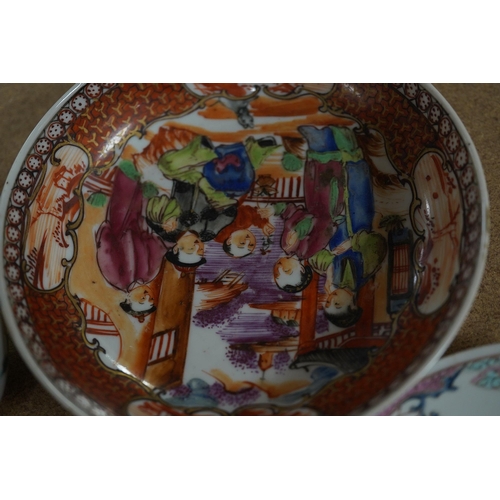 1433 - A Chinese porcelain famille rose 'double pheasant' tea bowl and saucer and a Mandarin pattern coffee... 