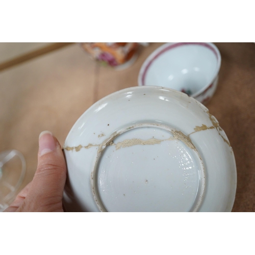 1433 - A Chinese porcelain famille rose 'double pheasant' tea bowl and saucer and a Mandarin pattern coffee... 