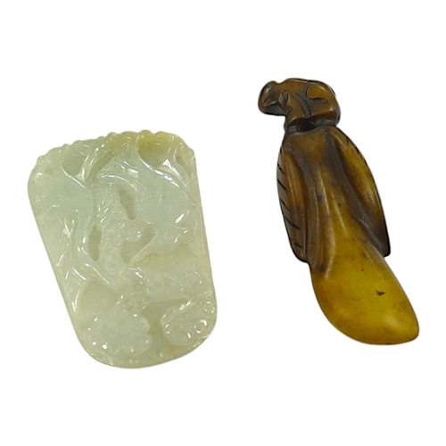 1454 - A Chinese jadeite pendant and a carving of a bud, largest 6cm high (2). Condition - good