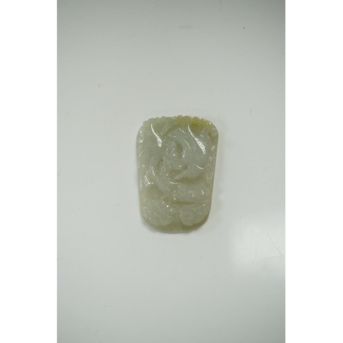 1454 - A Chinese jadeite pendant and a carving of a bud, largest 6cm high (2). Condition - good