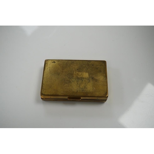 1455 - A Japanese damascened iron and gilt metal musical compact, 9cm wide. Condition - poor