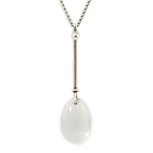 1940 - A Vivianna Torun Bülow-Hübe for Georg Jensen sterling silver and rose quartz set drop pendant, on a ... 