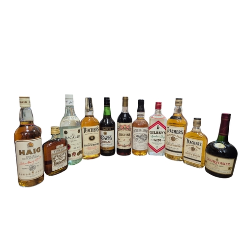 1410 - Nine bottles of spirits and two Sherry's. Condition - storage unknown