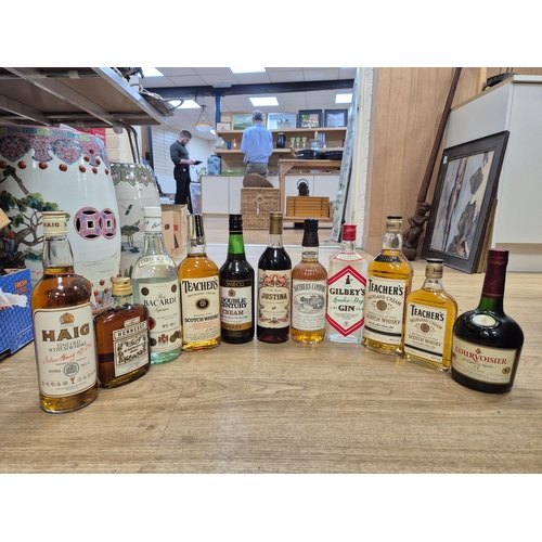 1410 - Nine bottles of spirits and two Sherry's. Condition - storage unknown