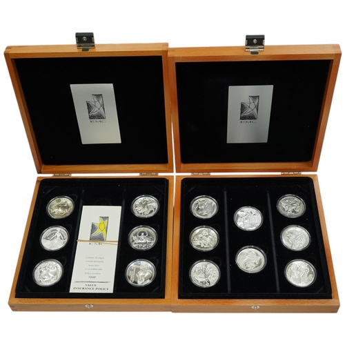 1002 - European Medal Club (EMC), two cased sets of sterling silver medals, the first set of six medals rel... 