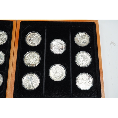 1002 - European Medal Club (EMC), two cased sets of sterling silver medals, the first set of six medals rel... 