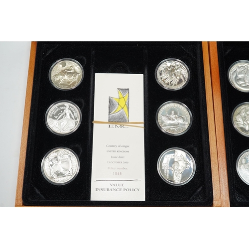 1002 - European Medal Club (EMC), two cased sets of sterling silver medals, the first set of six medals rel... 