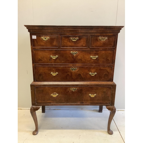 102 - A George II walnut chest on stand, width 104cm, depth 56cm, height 133cm. Condition - fair