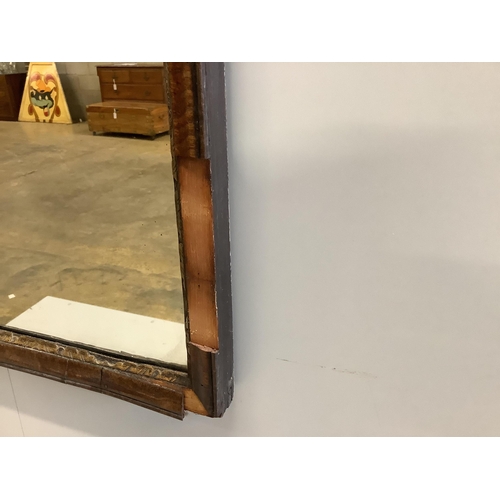 105 - An 18th century style mahogany fret cut wall mirror, with painted decoration, width 51cm, height 124... 