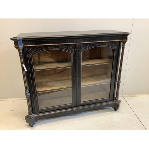 12 - A late Victorian gilt metal mounted ebonised pier cabinet, width 124cm, depth 39cm, height 106cm. Co... 