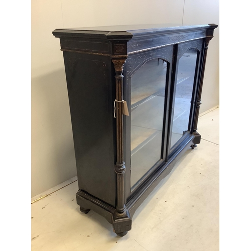 12 - A late Victorian gilt metal mounted ebonised pier cabinet, width 124cm, depth 39cm, height 106cm. Co... 