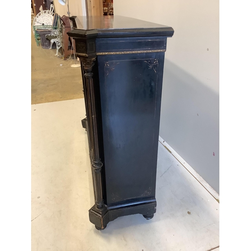 12 - A late Victorian gilt metal mounted ebonised pier cabinet, width 124cm, depth 39cm, height 106cm. Co... 