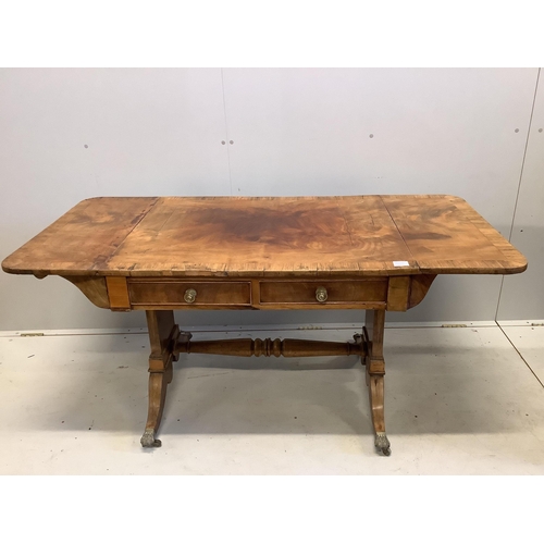 18 - A Regency rosewood banded mahogany sofa table, width 92cm, depth 70cm, height 69cm. Condition - poor... 