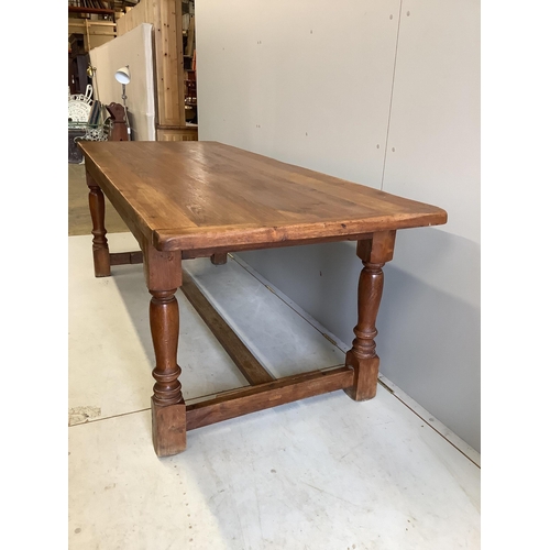 21 - A rectangular oak refectory dining table, width 220cm, depth 84cm, height 74cm. Condition - fair... 