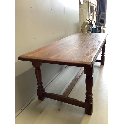 21 - A rectangular oak refectory dining table, width 220cm, depth 84cm, height 74cm. Condition - fair... 