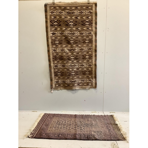 24 - A Kilim flat weave rug together with a Belouch prayer rug, larger 180 x 147cm. Condition - fair... 