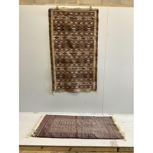 24 - A Kilim flat weave rug together with a Belouch prayer rug, larger 180 x 147cm. Condition - fair... 