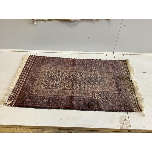 24 - A Kilim flat weave rug together with a Belouch prayer rug, larger 180 x 147cm. Condition - fair... 