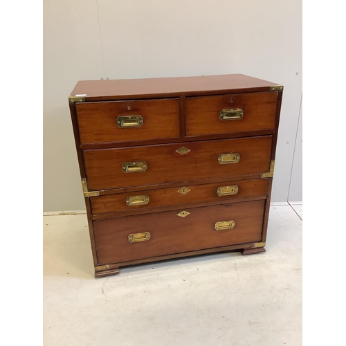 33 - A 19th century military style mahogany two part chest, width 91cm, depth 50cm, height 90cm. Conditio... 