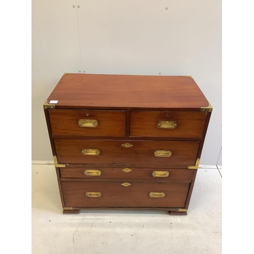 33 - A 19th century military style mahogany two part chest, width 91cm, depth 50cm, height 90cm. Conditio... 