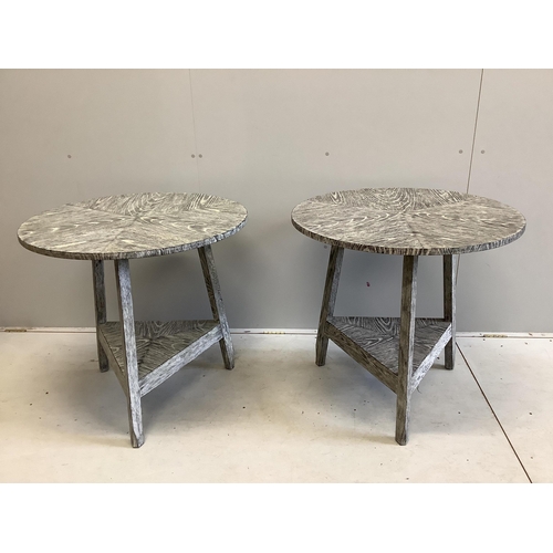 35 - A pair of Julian Chichester bleached oak circular cricket tables, diameter 80cm, height 76cm. Condit... 