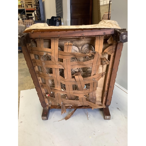 45 - A near pair of early 20th century upholstered armchairs, larger width 81cm, depth 78cm, height 88cm.... 