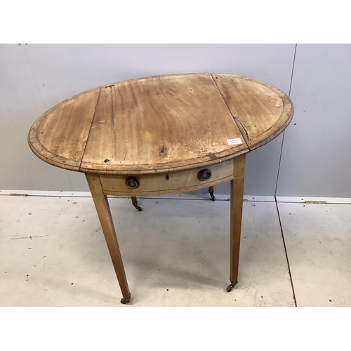 46 - A George III banded mahogany oval topped Pembroke table, width 51cm, depth 76cm, height 73cm. Condit... 