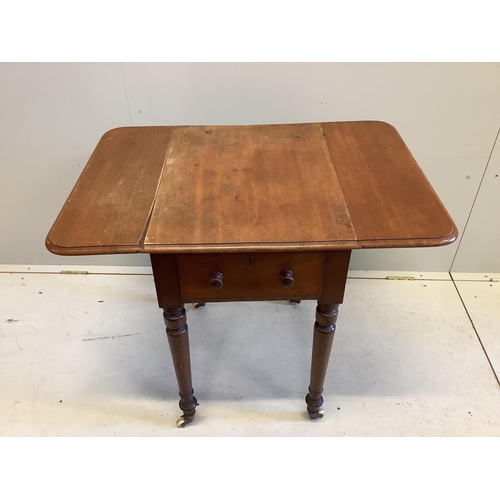 47 - A Victorian mahogany drop flap work table, width 58cm, depth 45cm, height 73cm. Condition -  poor... 