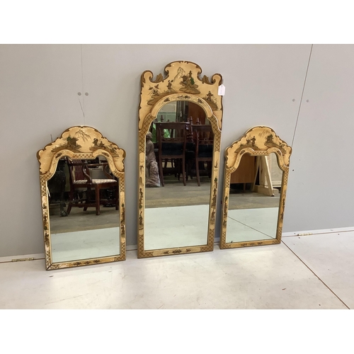 48 - A set of three ivory chinoiserie lacquer wall mirrors, largest width 46cm, height 108cm. Condition -... 