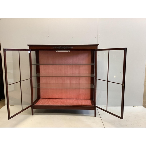 5 - An early 20th century mahogany two door glazed display cabinet, width 148cm, depth 46cm, height 156c... 