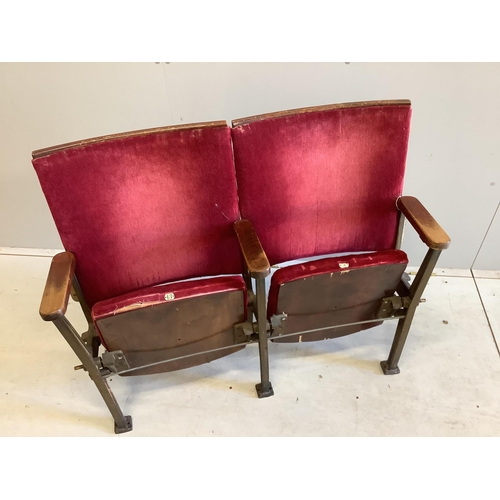 50 - A vintage cinema double seat, width 106cm, height 87cm. Condition - fair