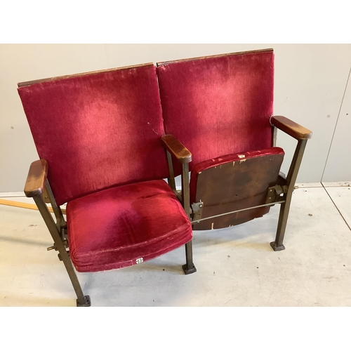 50 - A vintage cinema double seat, width 106cm, height 87cm. Condition - fair