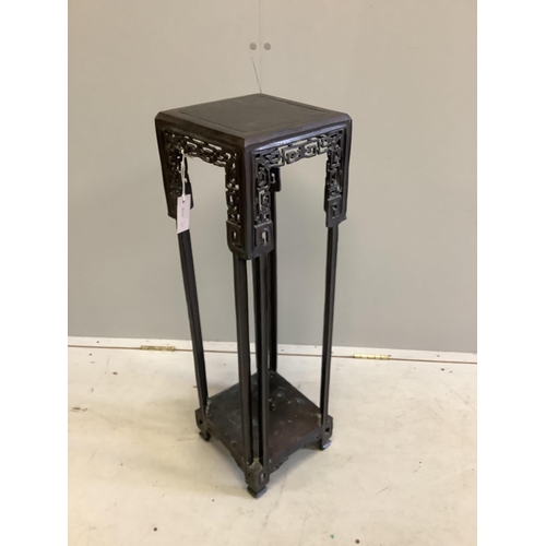 56 - An early 20th century Chinese bronze two tier vase stand, width 24cm, height 82cm. Condition - fair... 