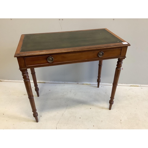 59 - An early Victorian mahogany writing table, width 90cm, depth 48cm, height 81cm. Condition - fair... 