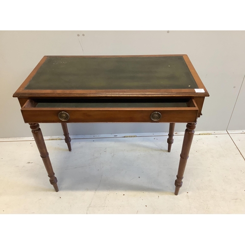 59 - An early Victorian mahogany writing table, width 90cm, depth 48cm, height 81cm. Condition - fair... 