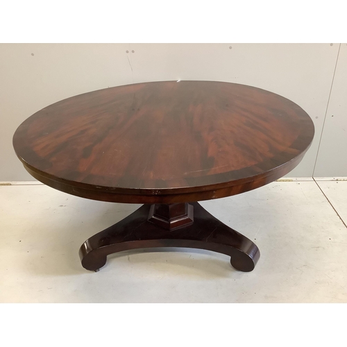 60 - An early Victorian mahogany tilt top breakfast table, diameter 124cm, height 72cm. Condition poor to... 