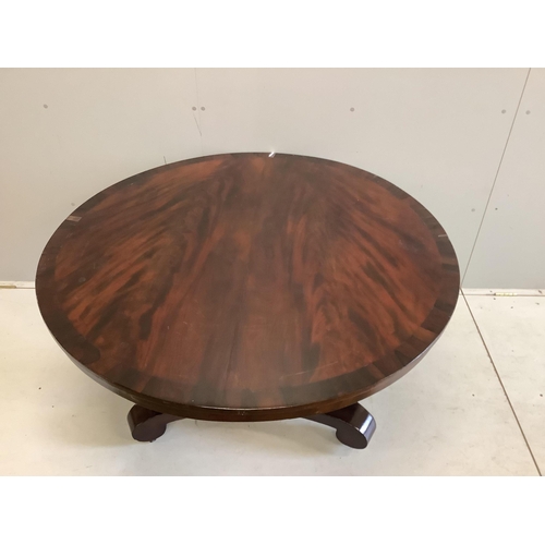 60 - An early Victorian mahogany tilt top breakfast table, diameter 124cm, height 72cm. Condition poor to... 