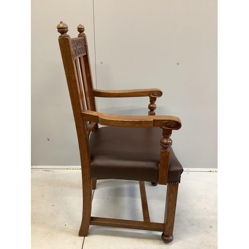 64 - A set of eight early 20th century carved oak dining chairs, two with arms. Condition - fair to good... 