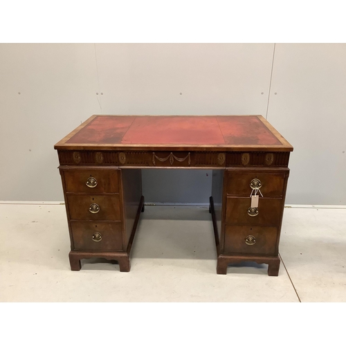 68 - An early Georgian style walnut pedestal desk with inset leather top, width 117cm, depth 71cm, height... 