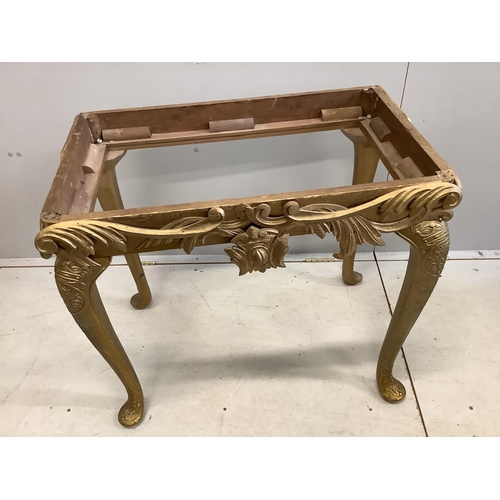 77 - A George I style carved giltwood console table with associated marble top, width 92cm, depth 48cm, h... 