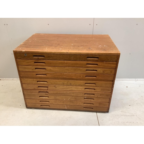 81 - A mid century teak plan chest, width 101cm, depth 68cm, height 78cm. Condition - fair