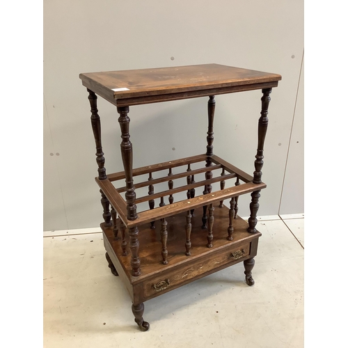 84 - A mid Victorian inlaid rosewood Canterbury whatnot, width 56cm, depth 38cm, height 88cm. Condition -... 