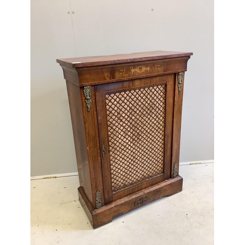 87 - A Victorian marquetry inlaid gilt mounted walnut pier cabinet, width 76cm, depth 33cm, height 104cm.... 