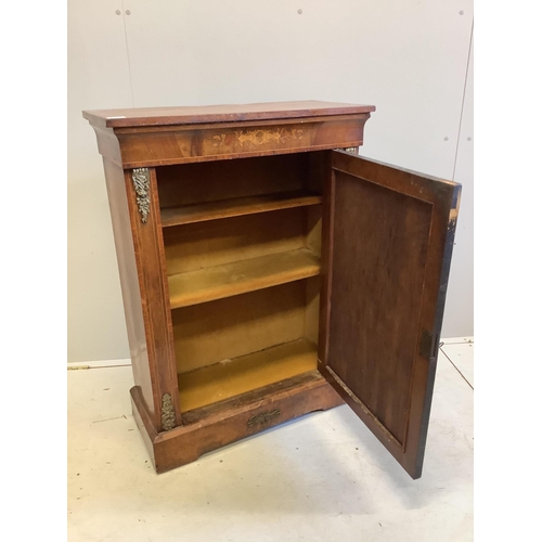 87 - A Victorian marquetry inlaid gilt mounted walnut pier cabinet, width 76cm, depth 33cm, height 104cm.... 