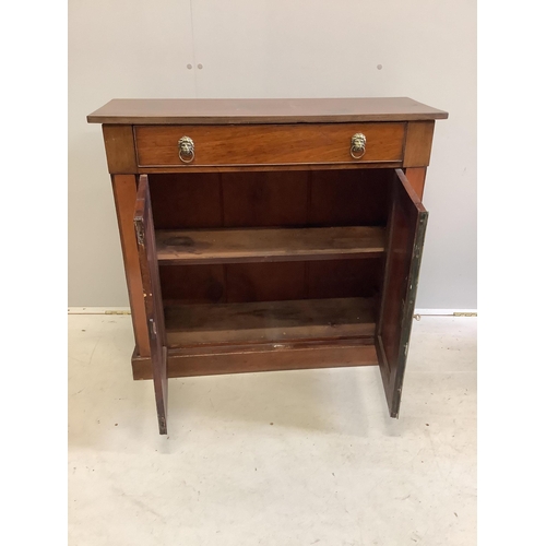 88 - A Regency style mahogany side cabinet, fitted one long drawer over panelled cupboard, width 91cm, de... 